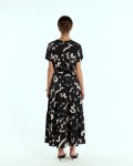 SIXDO G-Black Silk Flared Dress for Women
